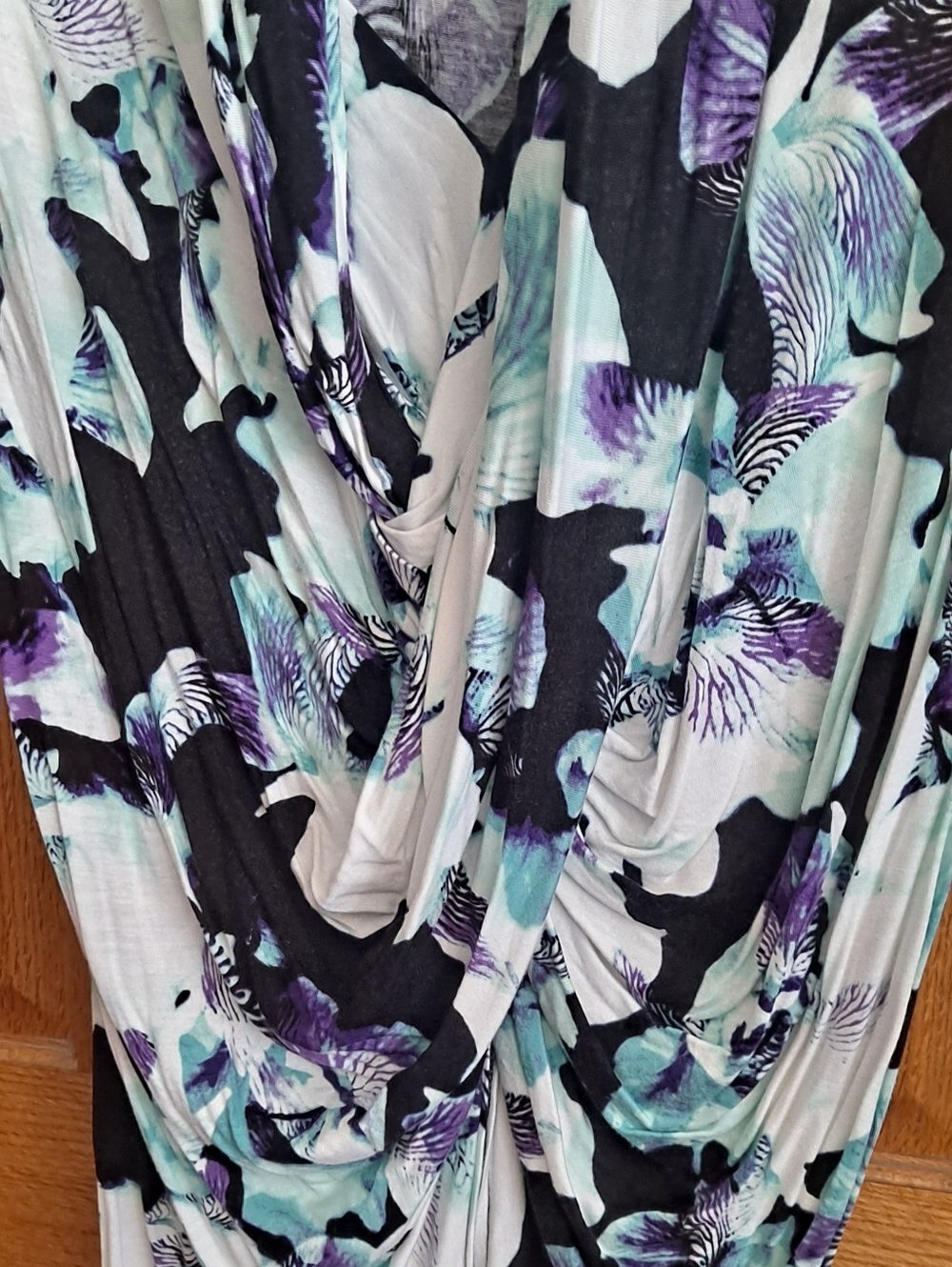 Jennifer Lopez Tropical Drape Front Top - Black & Aqua Tropical - Picture 3 of 6